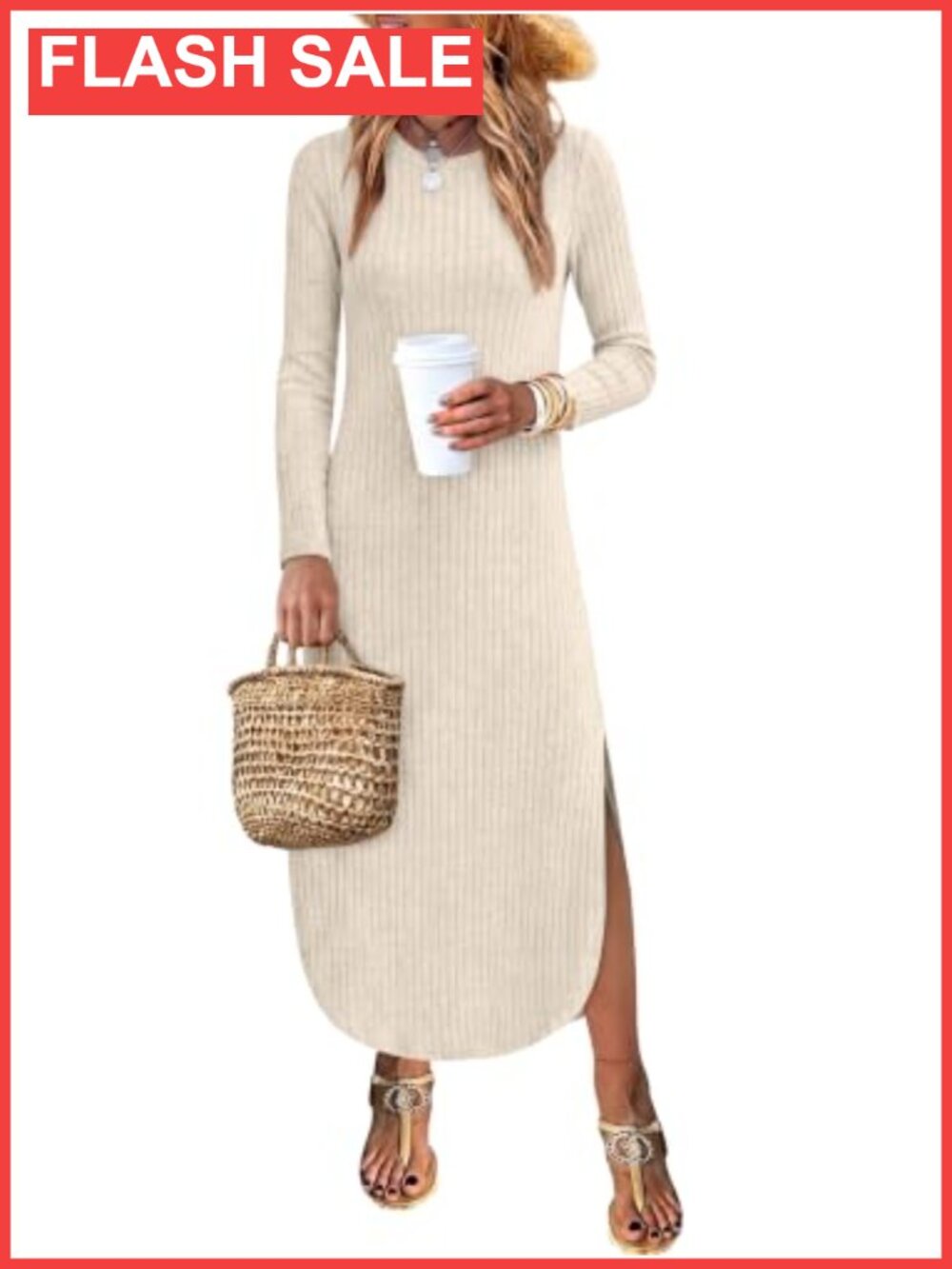 ANRABESS Women's Long Sleeve Maxi Sweater Dress Ribbed Knit Pockets